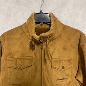 Sean John Jacket Men Size L Brown Suede Pilot Bomber Flight Sherpa Lined Outdoor